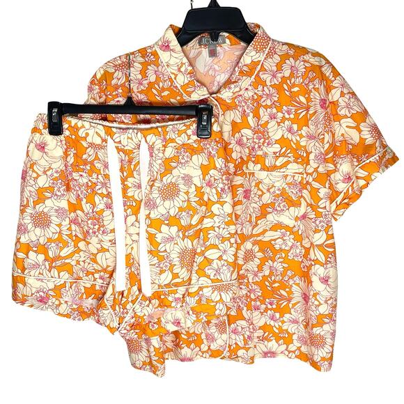 J. CREW Women’s Short Sleeved Poplin PJ set orange floral size xxl - Picture 2 of 7